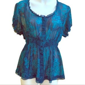 Torrid dress blouse. Sheer green, blue  . Size 1x